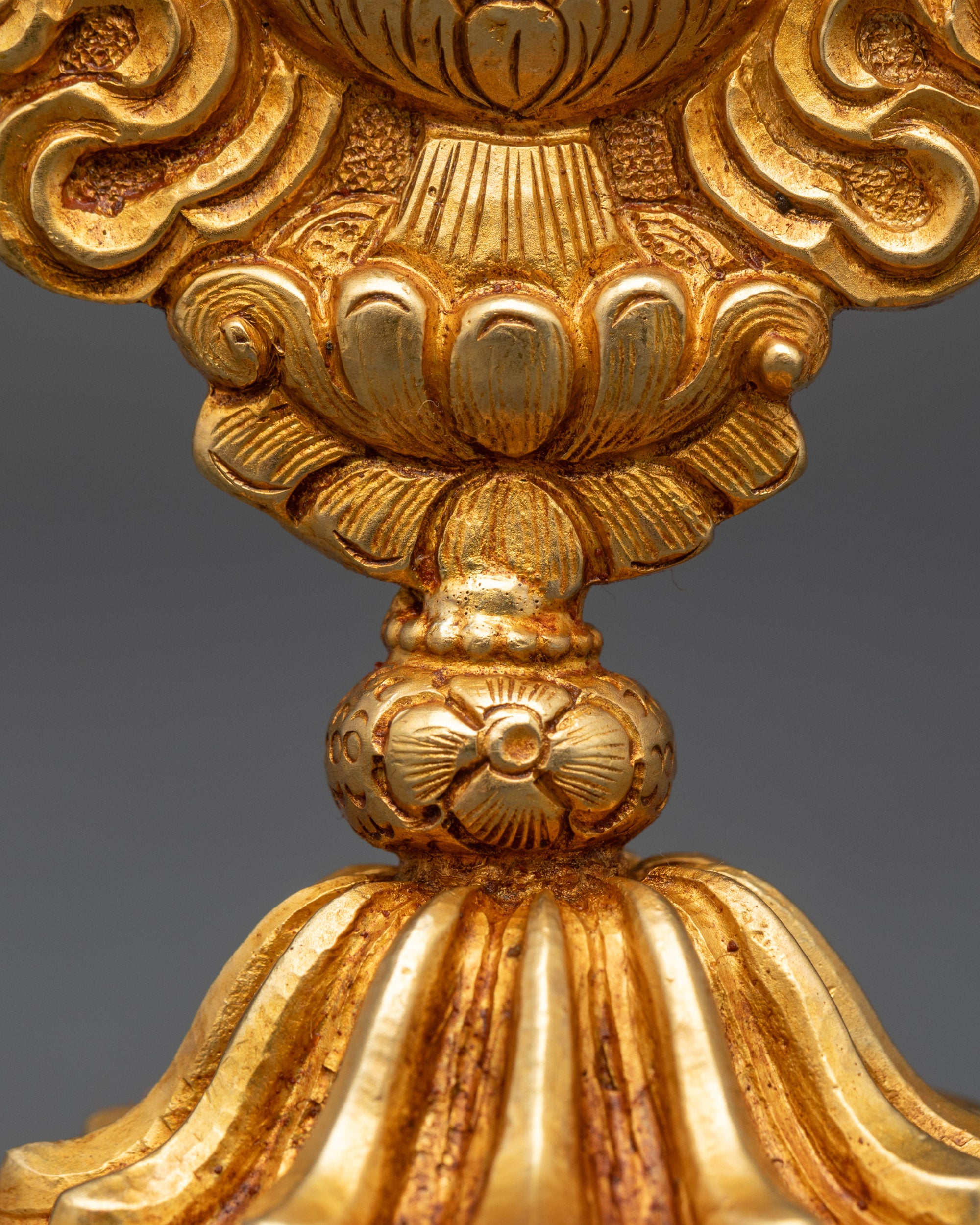 Back view of Treasure Vase symbol gold-gilded handmade copper artwork from Nepal