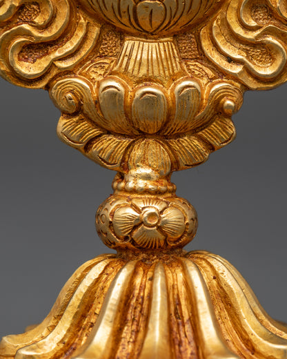 Back view of Treasure Vase symbol gold-gilded handmade copper artwork from Nepal