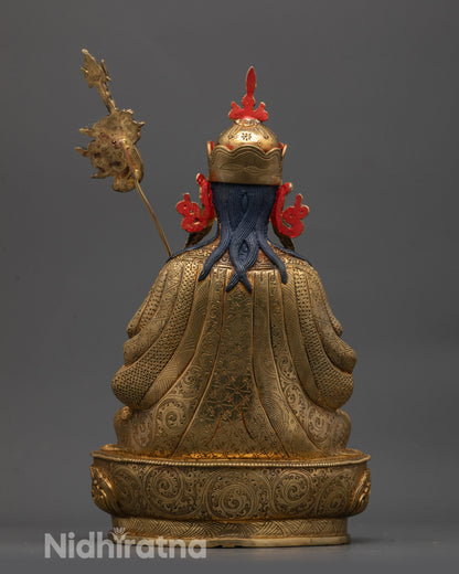 Back view of Tsokye Dorje Statue, intricate details and 24k fire gold gilding