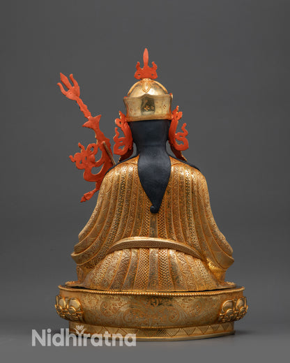 Back view of Tsokye Dorje Statue showing detailed kasaya robe patterns
