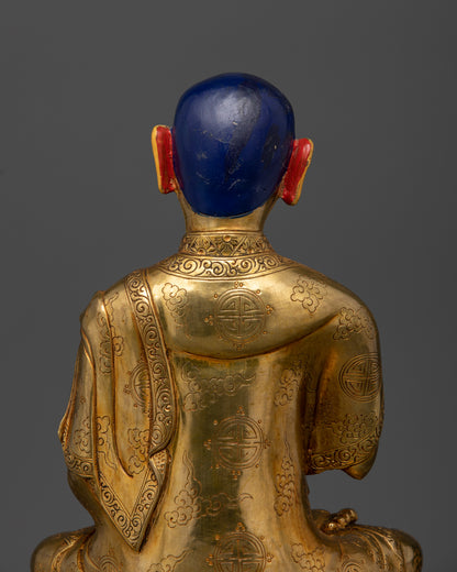 Back view of Tsongkhapa Triad ensemble showing detailed robes and sacred craftsmanship
