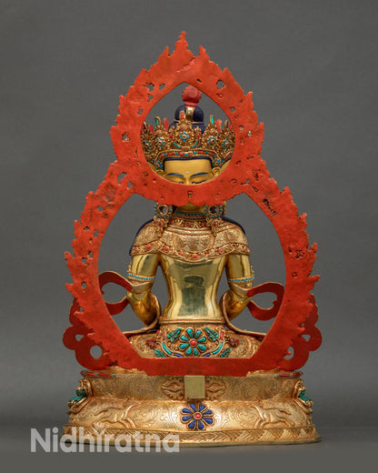 Back view of Vairocana Buddha statue showing detailed carving and crown design