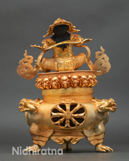 Back view of Vajradhaka Buddhist statue with intricate Newari artisan detailing