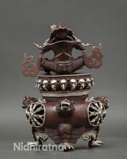 Back view of Vajradhaka incense burner highlighting detailed Newari craftsmanship and hollow chamber design