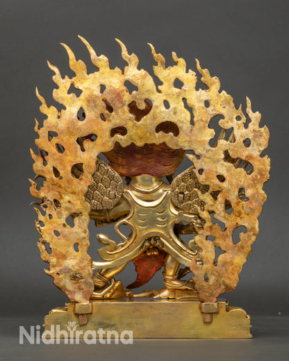 Back view of Vajrakilaya statue revealing halo, detailed robes, and sacred craftsmanship