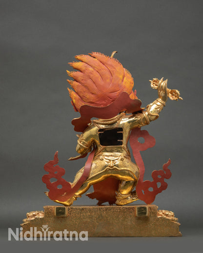 Back view of Vajrapani Chana Dorje Statue showing carved robes and lotus pedestal