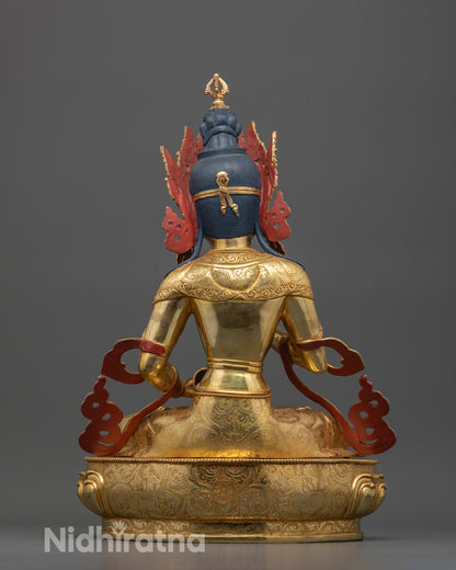 Back view of Vajrasattva Statue highlighting detailed carvings and gold fire-gilded body