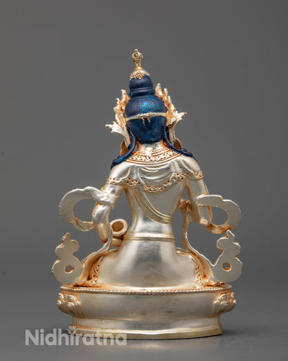 Back view of Vajrasattva Statue showing detailed ornaments and silver lotus base