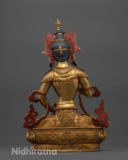 Back view of Vajrasattva Statue showing intricate wisdom wheel patterns and carvings