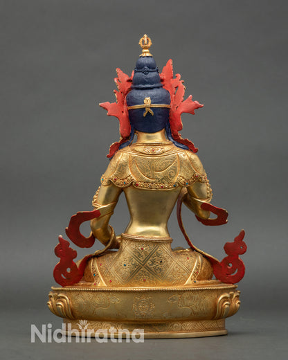 Back view of Vajrasattva statue, lotus seat with Om Vajra Sattva Hum mantra engraving