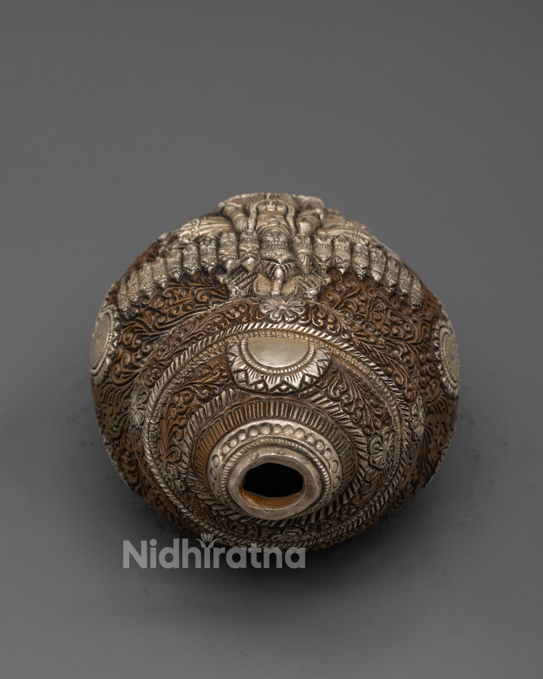 Back view of Vishnu Conch Shell with filigree details, perfect for sacred home décor