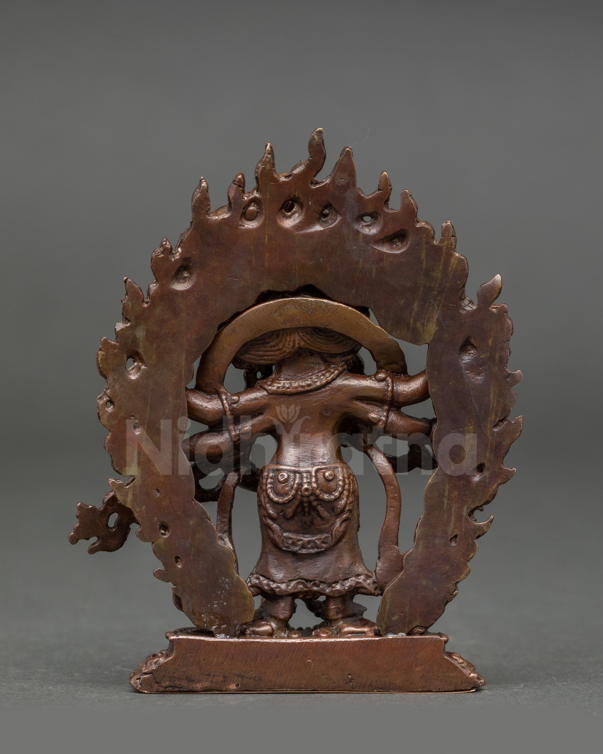Back view of White Mahakala Statue displaying oxidized finish and intricate craftsmanship