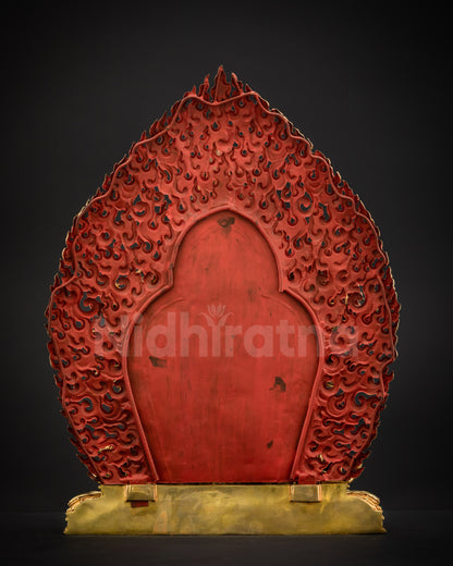 Back view of Yamantaka Masterpiece on lotus seat with miniature celestial figures and subjugated enemies