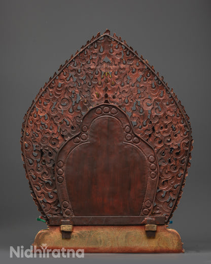 Back view of Yamantaka consort statue displaying intricate carving and subjugating figures