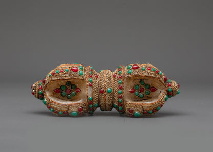 Back view of authentic Nepalese Vajra with crystal core and semi-precious stones