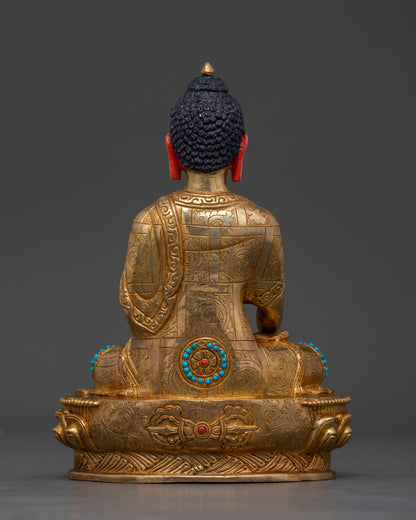 Back view of authentic Sakyamuni Buddha statue showcasing lotus pedestal and artisan craftsmanship