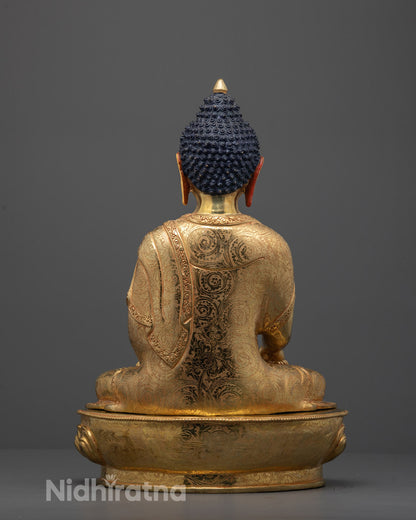 Back view of copper-based Shakyamuni Statue featuring sacred hollow chamber 