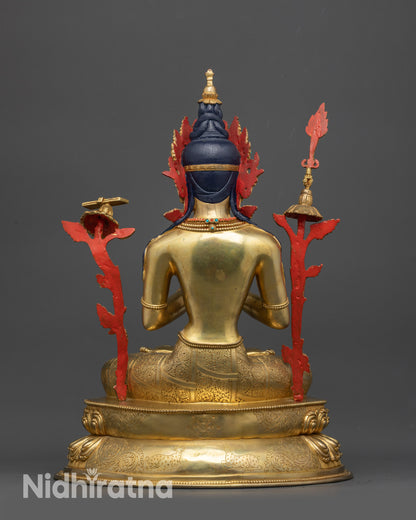 Back view of double-layered lotus seat with Dharmawheel and pair of deer carvings