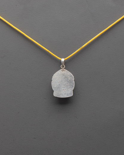 Back view of finely handcrafted silver Buddha Head Locket for spiritual protection and calmness
