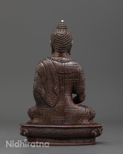 Back view of fully oxidized Amitabha Buddha Statue showing detailed craftsmanship