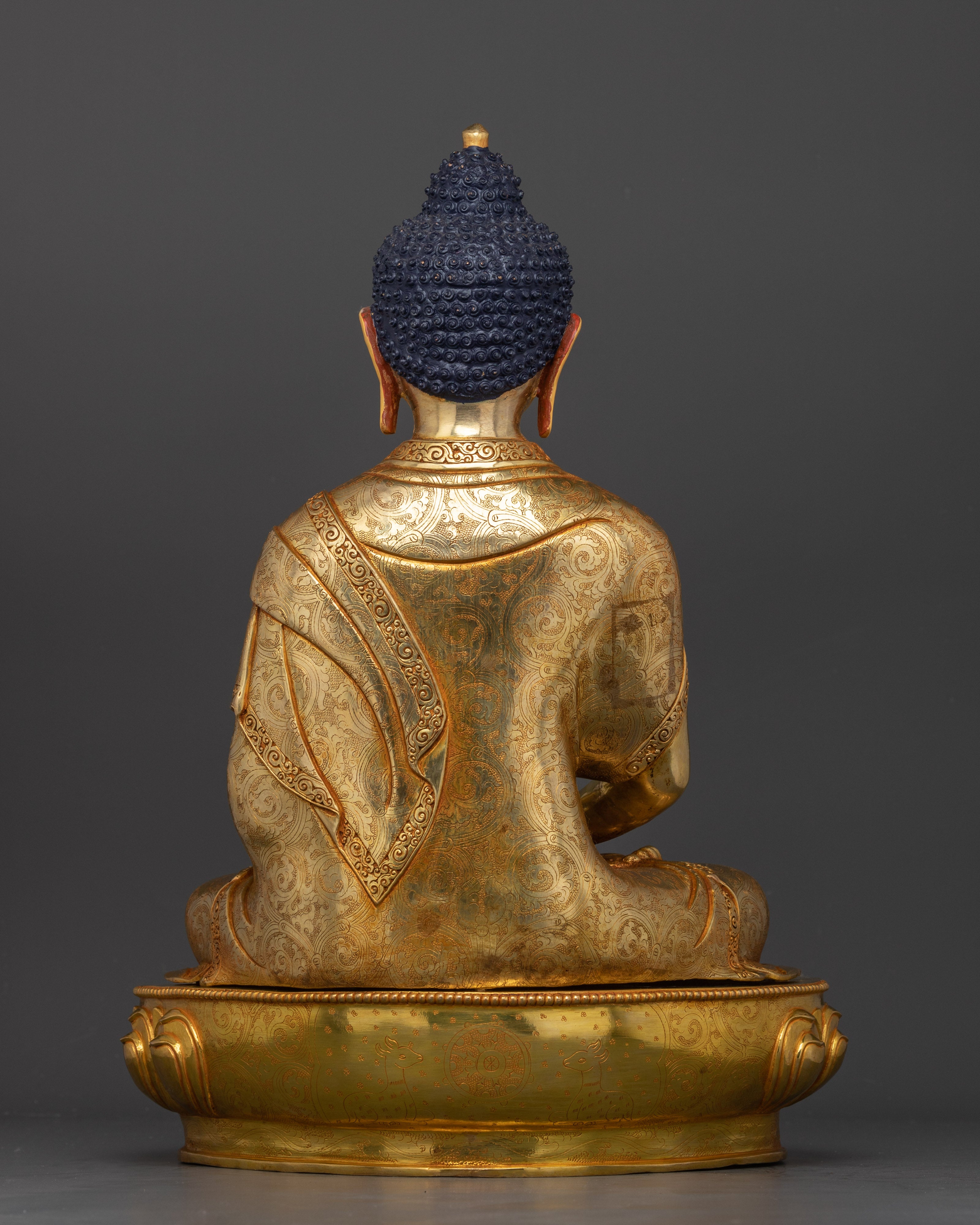 Back view of handcrafted Amitabha Buddha figurine highlighting intricate Nepalese craftsmanship