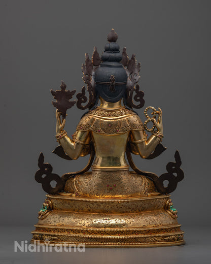 Back view of handcrafted Avalokiteshvara Mantra Sculpture by Nepalese Patan artisan, copper art