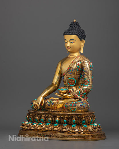 Back view of handcrafted Buddha Shakyamuni Sculpture with detailed lotus throne stones