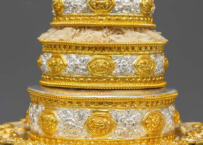 Back view of handcrafted Tibetan Mandala topped with wisdom wheel for meditation