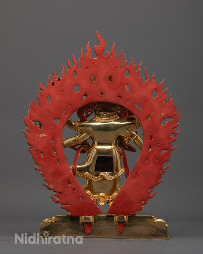 Back view of handcrafted White Mahakala Statue featuring traditional Nepalese