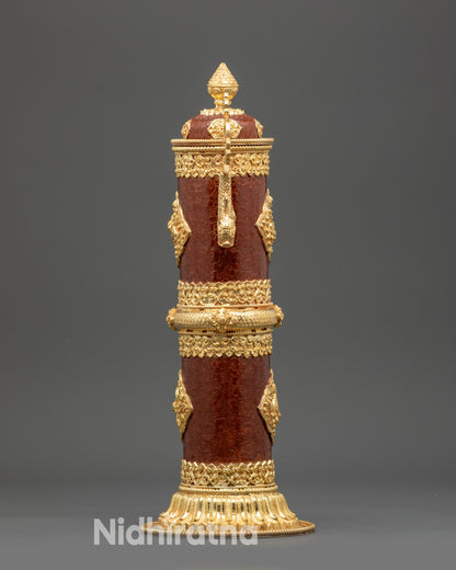 Back view of multi-tiered gold-plated copper incense burner for meditation