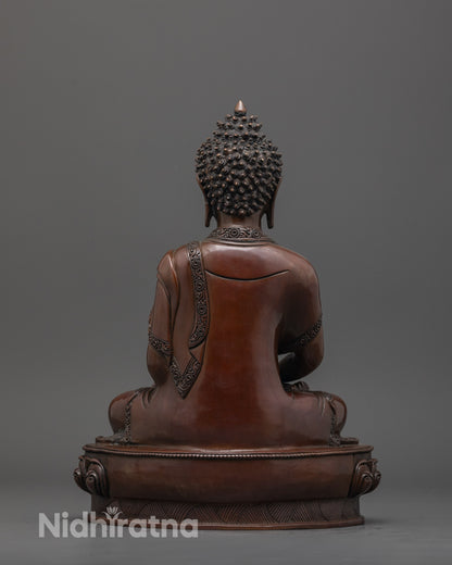 Back view of oxidized Amitabha Buddha statue handcrafted by Nepalese artisan with fine detailing