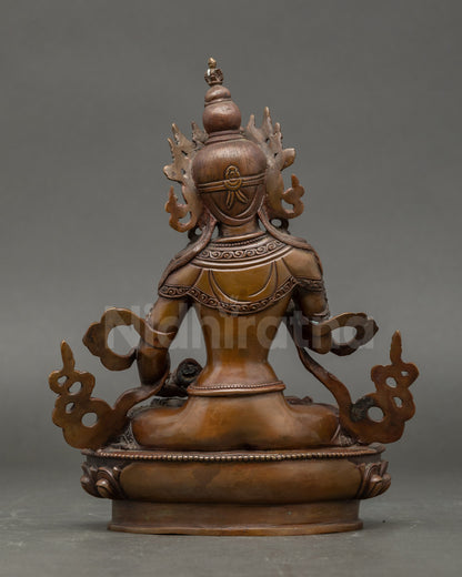 Back view of oxidized Vajrasattva statue highlighting intricate Nepalese craftsmanship