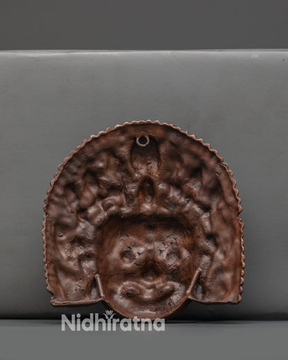 Back view of oxidized copper Bhairav Mask made by skilled Himalayan artisans 