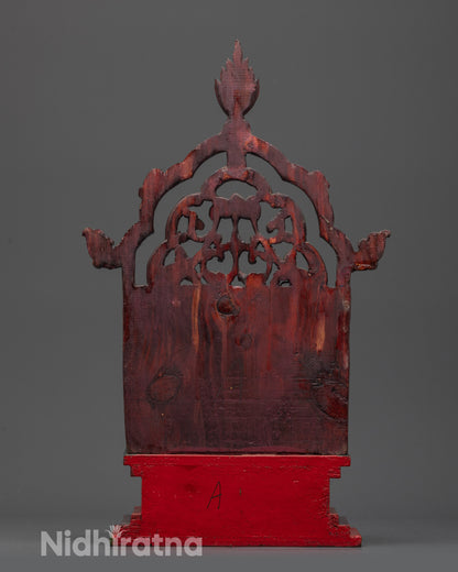 Back view of solid wood hand-carved Traditional Buddhist Throne for Buddha statue placement