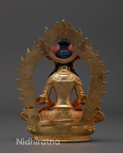 Back view of the Amitayus Buddha statue showing the intricate halo design