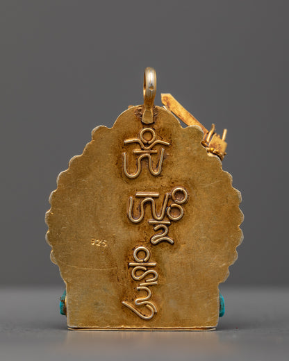 Back view of traditional Nepalese Coral Manjushri Locket, symbolizing wisdom and spiritual clarity