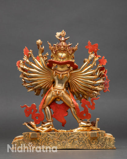 Back view traditional Tibetan Kalachakra statue handcrafted copper gold gildin