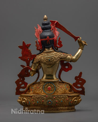 Base of Manjushri statue showing hollow chamber for inserting auspicious mantras or spiritual relics