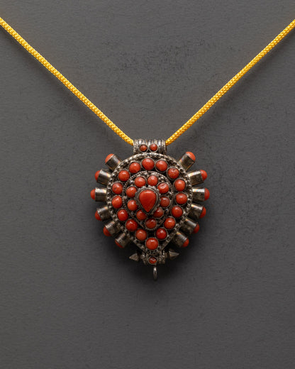 Beautifully Designed Silver Pendant with Coral Stones