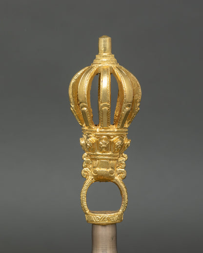 Bell handle with gold-plated copper - intricate deity carvings detail