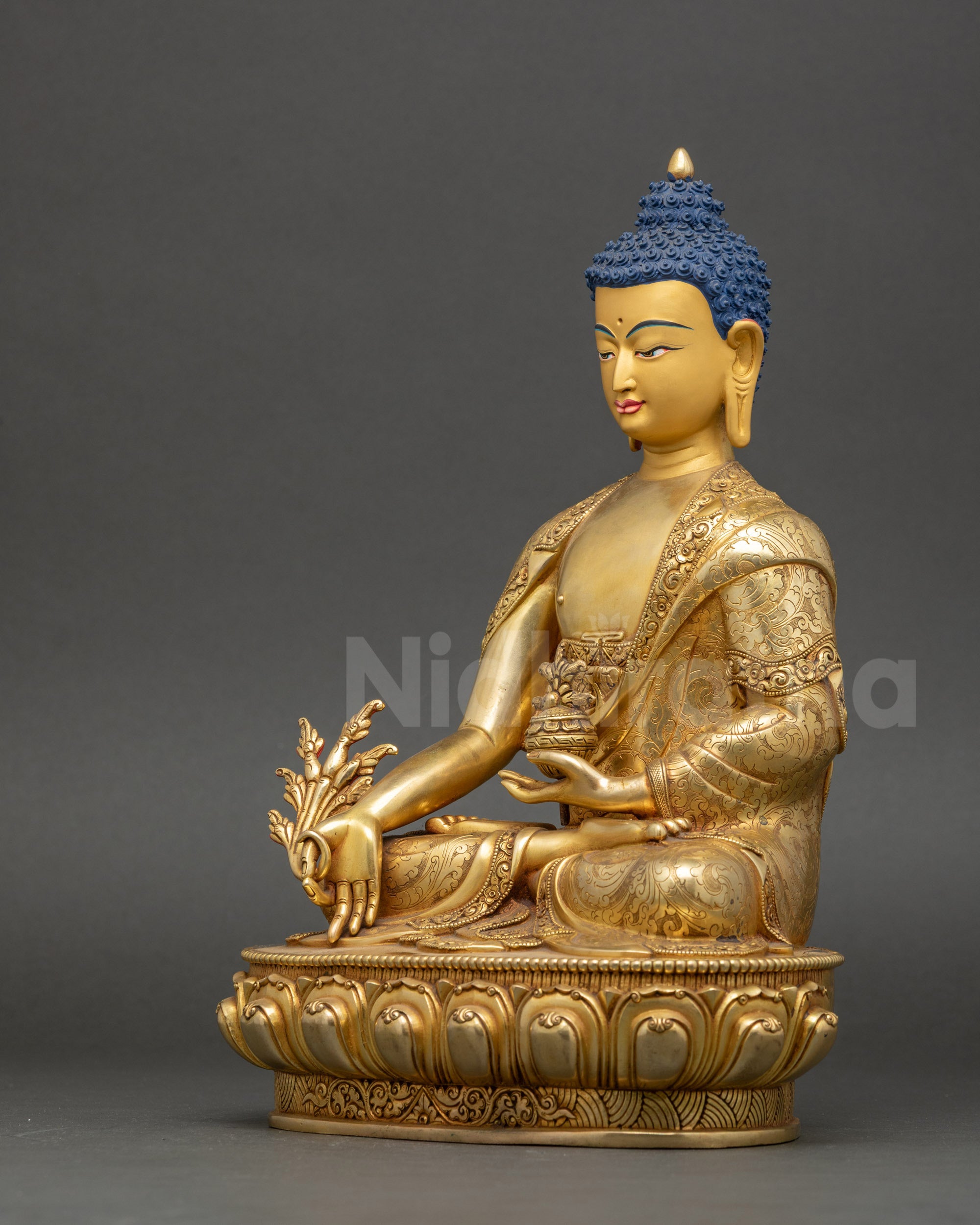 Bhaisajyaguru Sculpture left side intricate carvings
