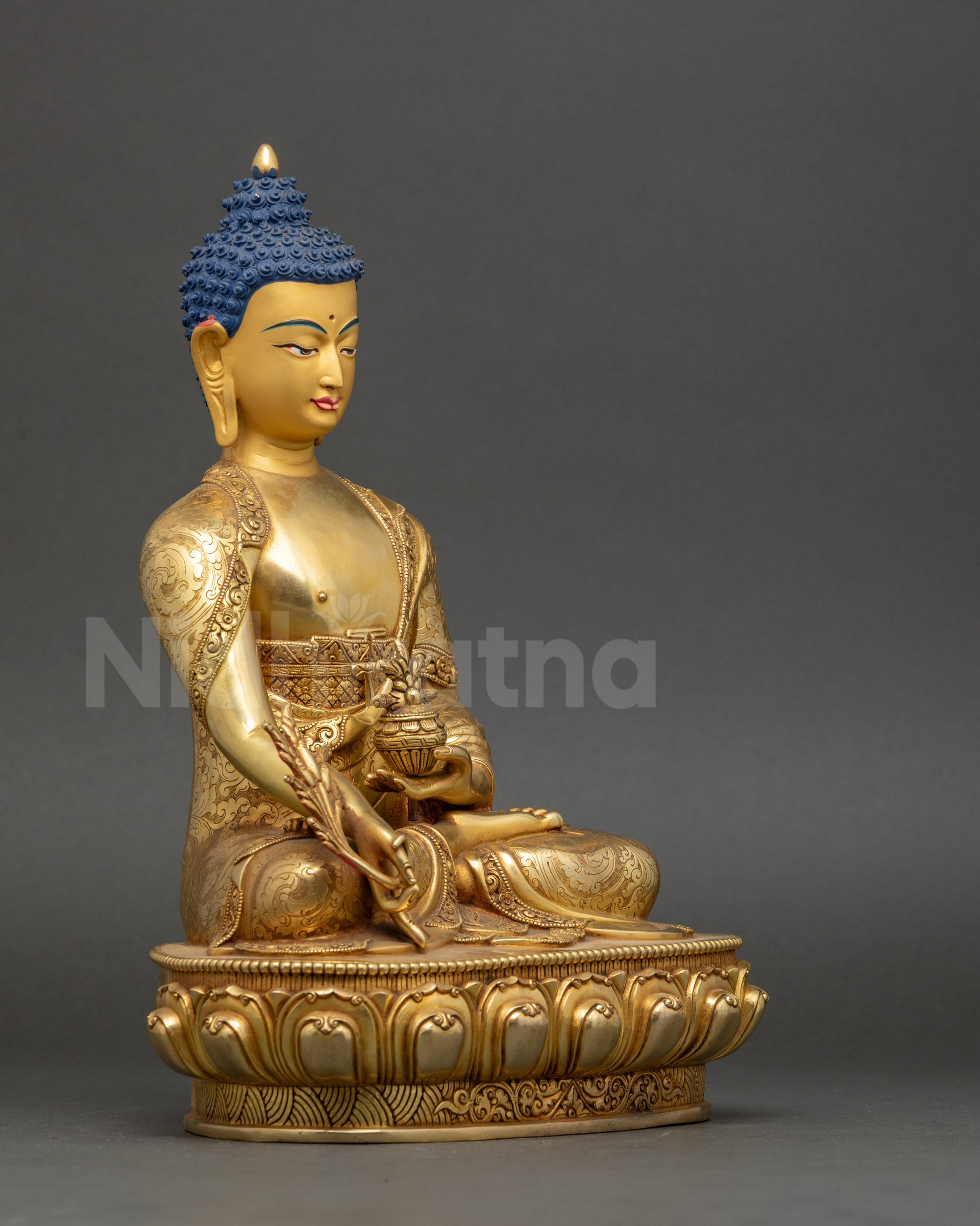 Bhaisajyaguru Sculpture right side copper gold artwork