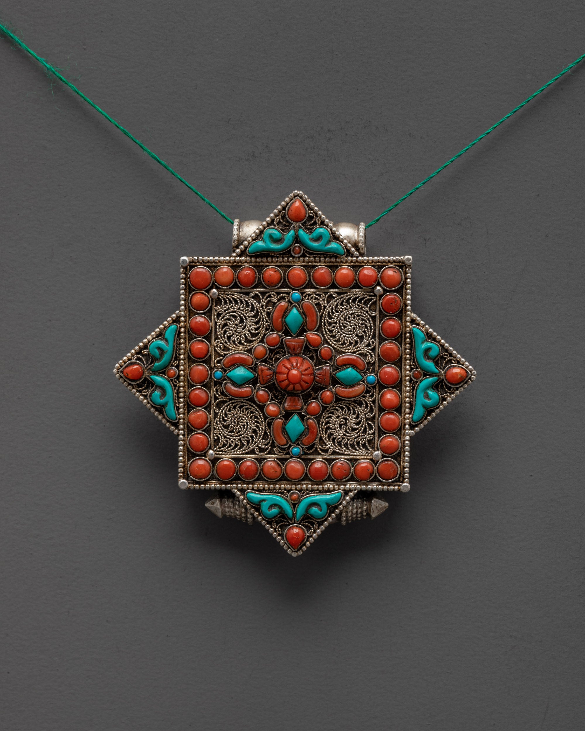 Bishwo Vajra Filigree Locket | Sacred Silver Pendant