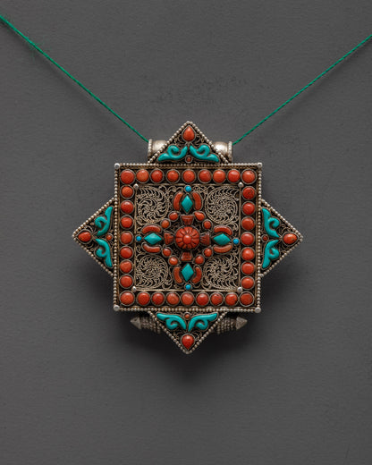 Bishwo Vajra Filigree Locket | Sacred Silver Pendant