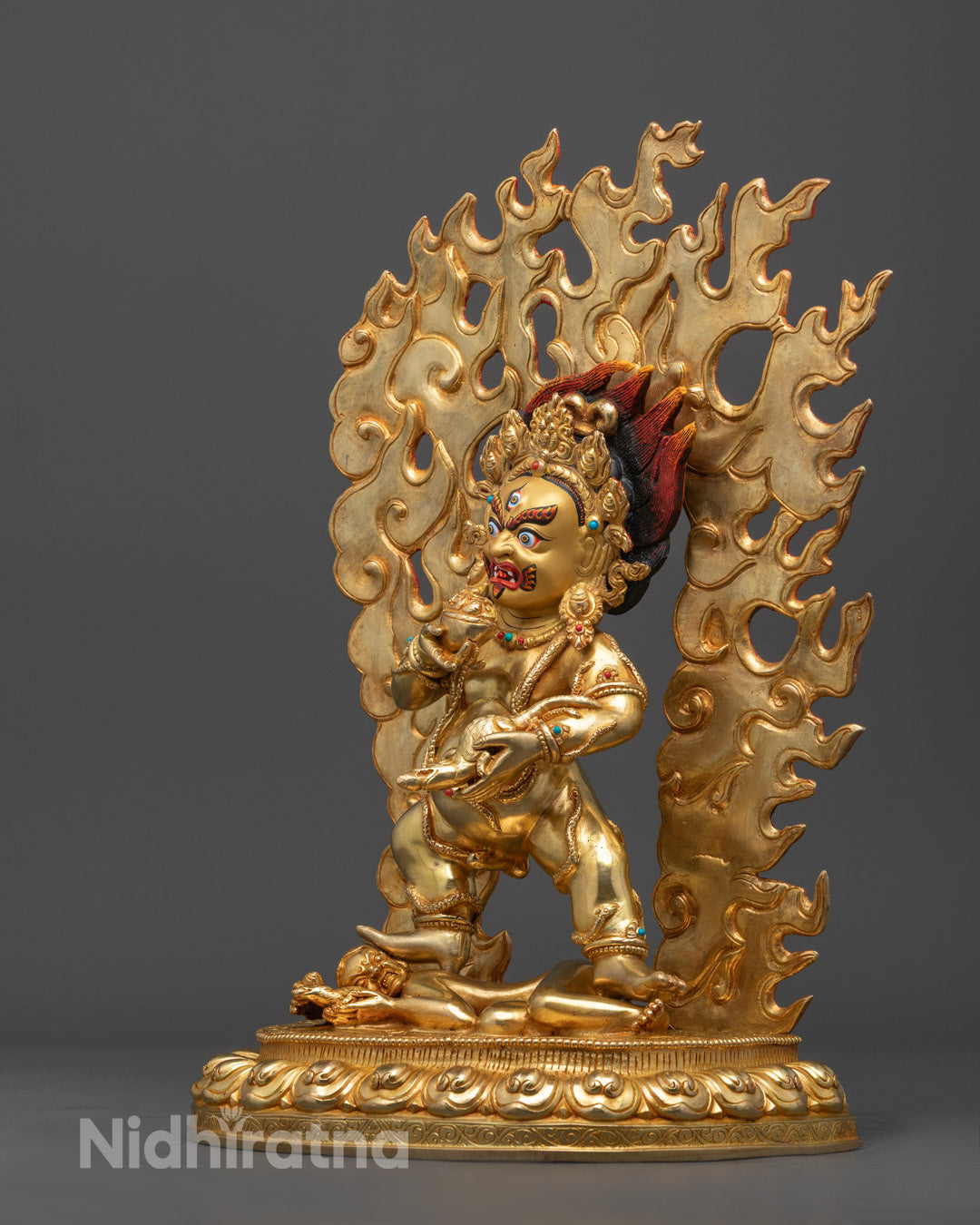 Hand-Carved Black Dzambhala Statue for Wealth & Good Fortune