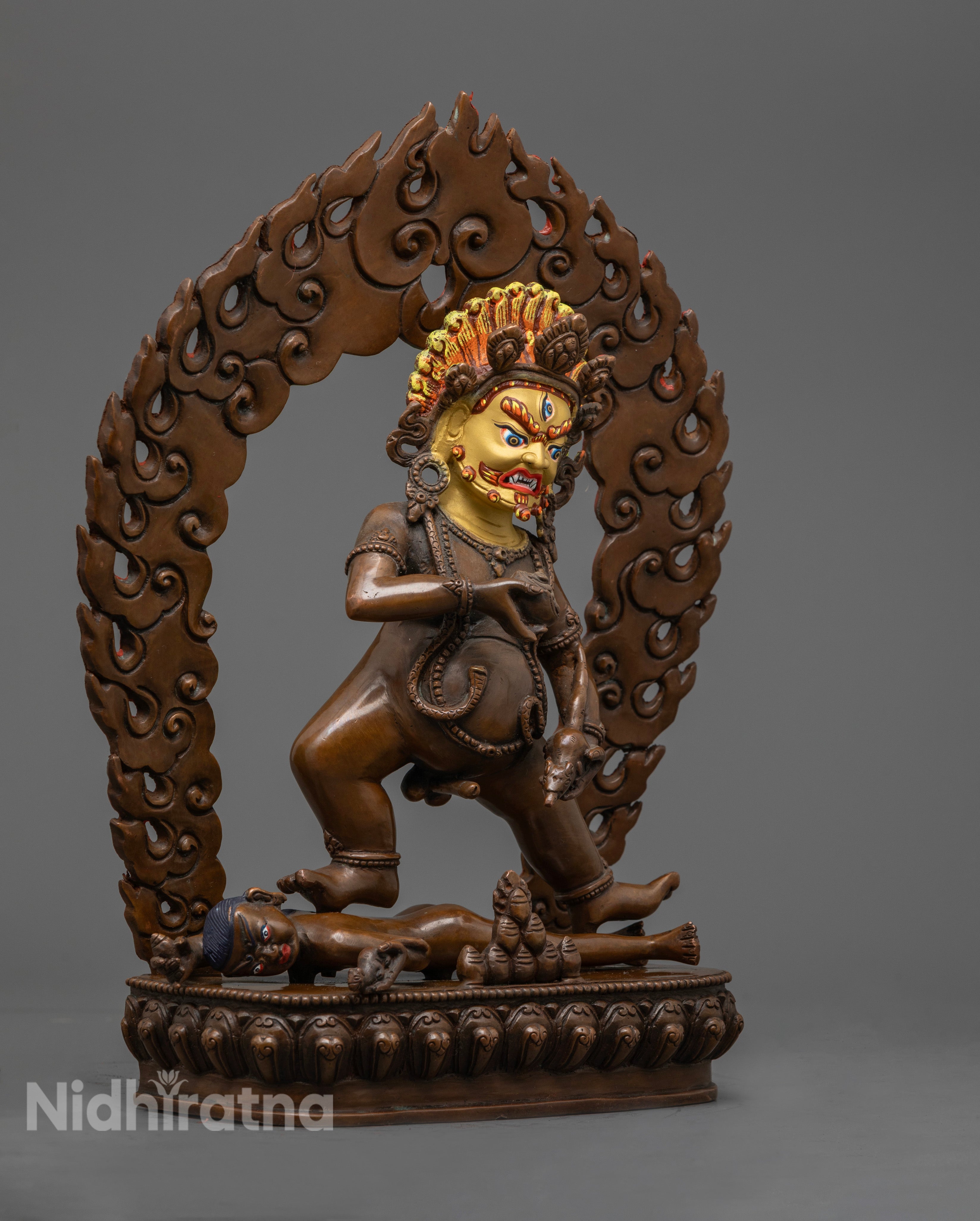 Black Dzambhala Statue Featuring Premium Oxidized Copper Body and Gold Face
