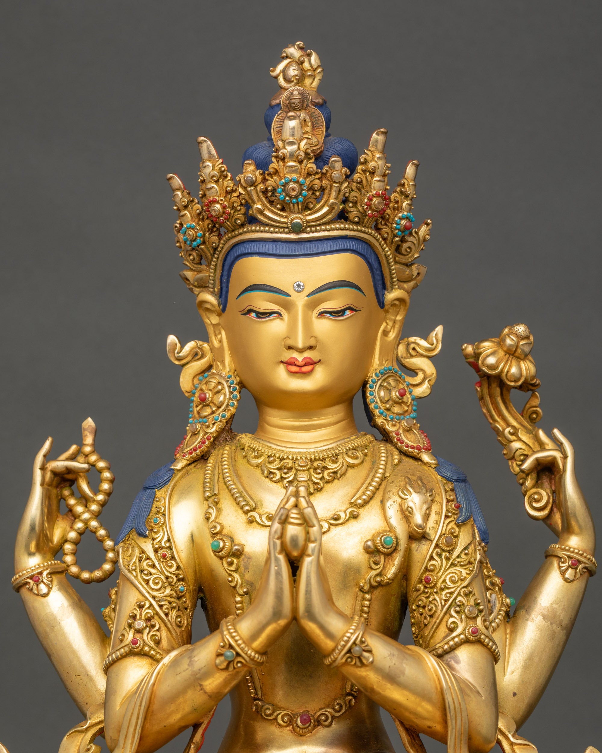 Bodhisattva Avalokiteshvara Statue detailed close-up Nepalese Buddhist figurine