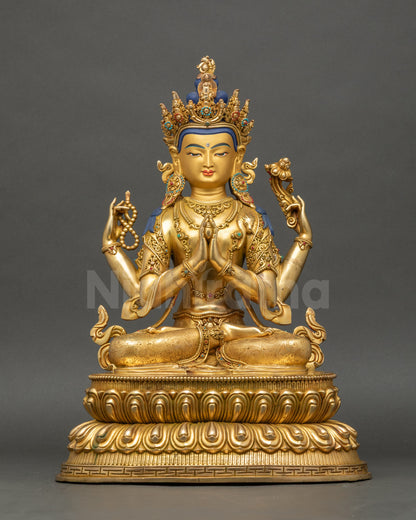 Bodhisattva Avalokiteshvara Statue front view Nepalese handcrafted Buddhist art