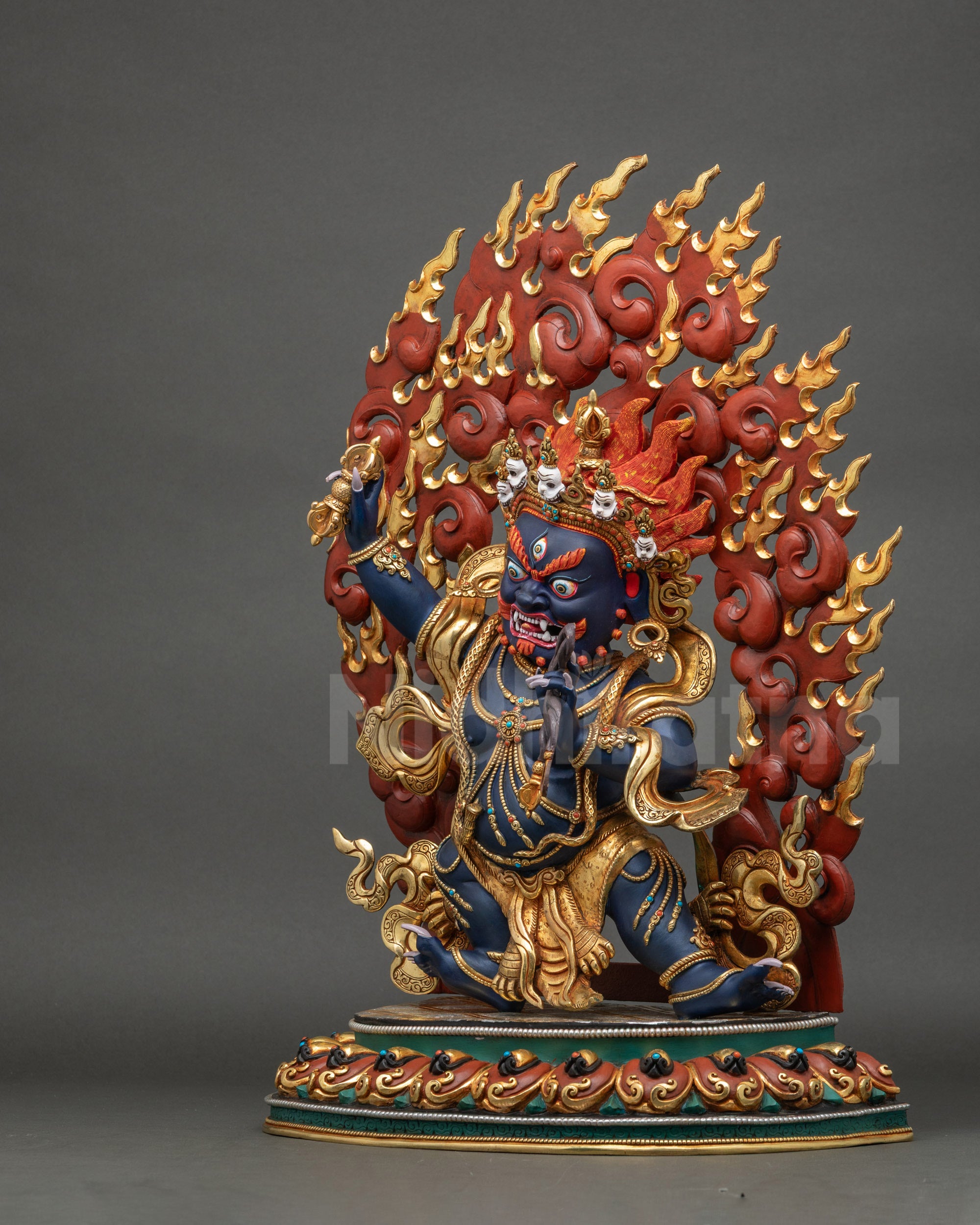 Bodhisattva Chana Dorje Statue left side view intricate robe and tiger skin