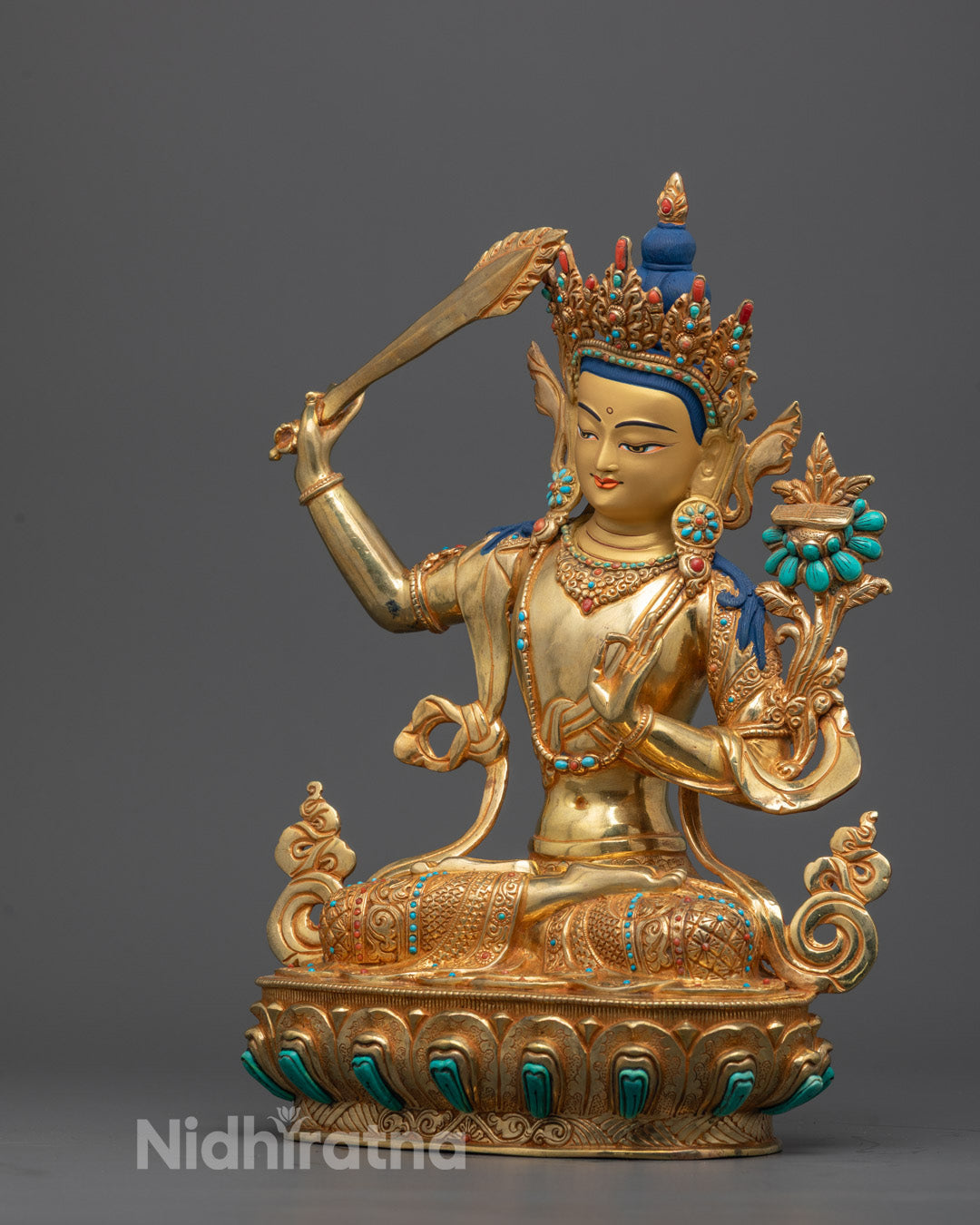 Bodhisattva Manjushri Wenshu Statue side angle sword uptala flower and detailed robe